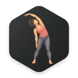 A standing side bend, illustrated in the app’s hexagon pose card